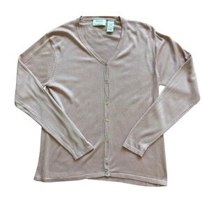 VTG! Kevo Women's Pale Pink 100% Silk V-Neck Cardigan Sweater M Stretch Luxury